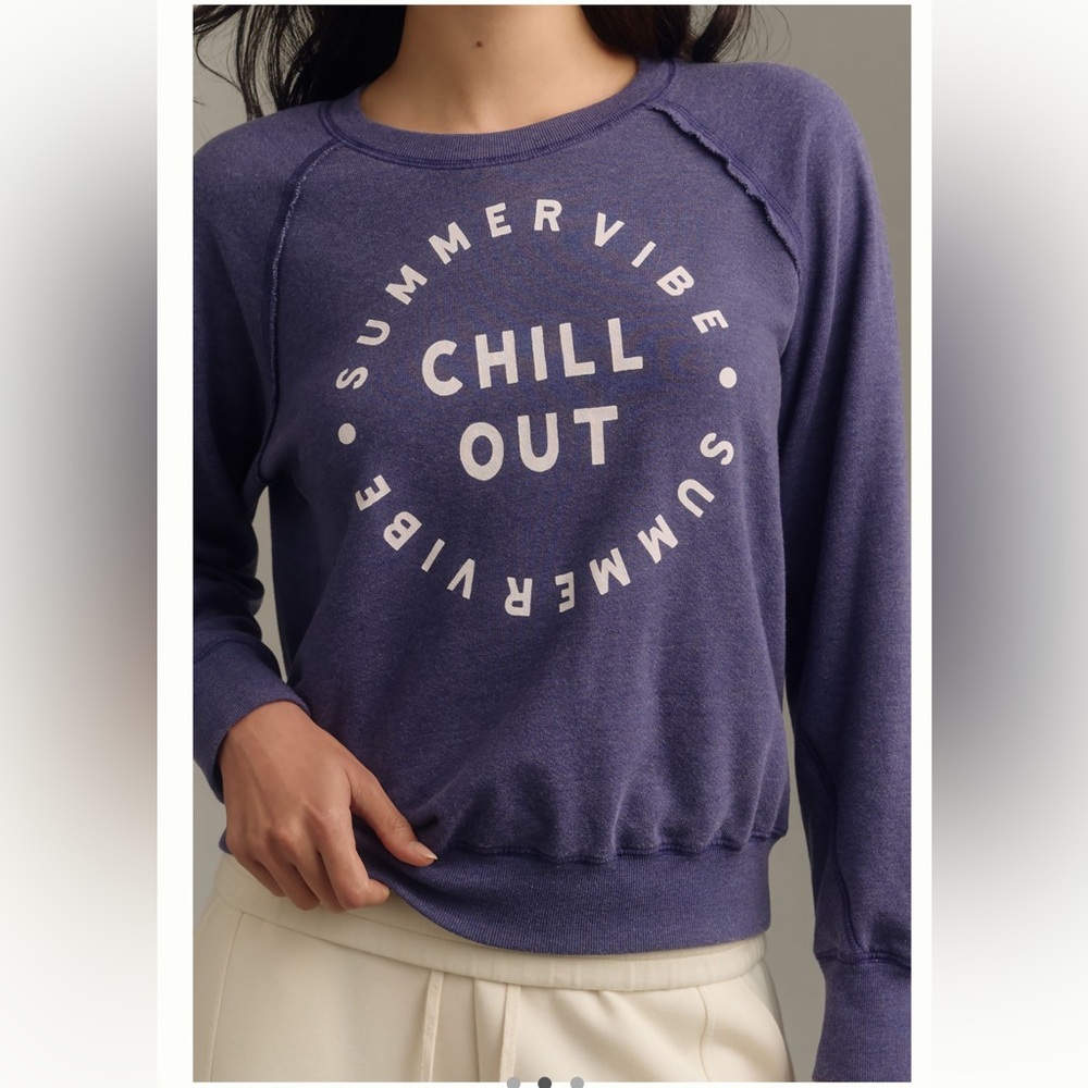 NWT  Anthropologie Sundry Chill Out Crewneck Sweatshirt blue, Size XL MSRP $128